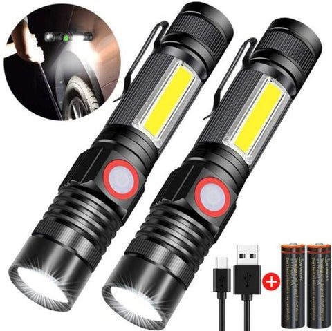 2x Super Bright Tactical Flashlight Rechargeable COB Torch Light Magnetic Light