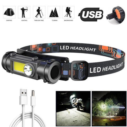 Head Torch LED Headlight COB Camping Headlamp USB Rechargeable Flashlight 4Pcs