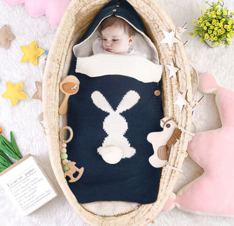 Newborn Baby Swaddle Sleeping Bag Knit Hooded Winter Warm Wrap Blanket