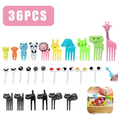 36Pcs Cute Mini Animal Food Fruit Picks Forks Lunch Box Decor Kids Tool
