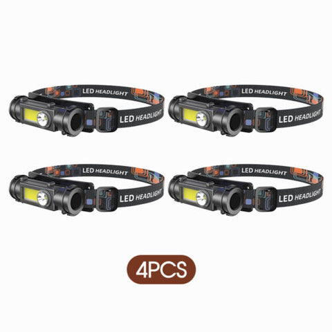 Head Torch LED Headlight COB Camping Headlamp USB Rechargeable Flashlight 4Pcs