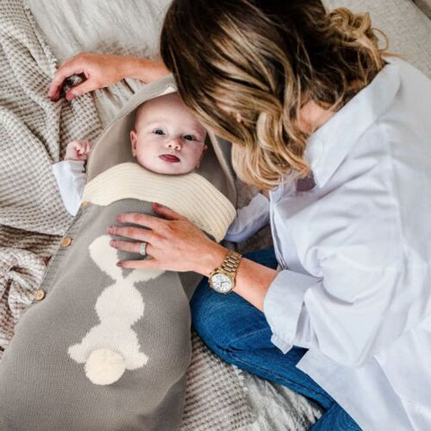 Newborn Baby Swaddle Sleeping Bag Knit Hooded Winter Warm Wrap Blanket