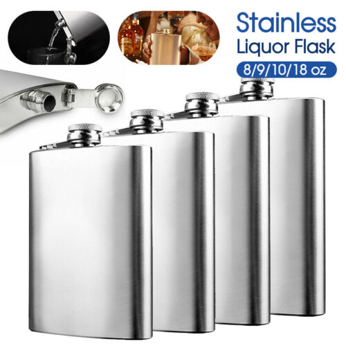 8-18oz Stainless Steel Hip Liquor Whiskey Alcohol Flask Cap Pocket Wine Bottle