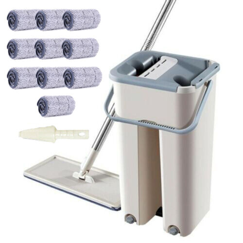 Microfibre Flat Mop and Bucket Floor Cleaner Set with 10 Pads Wet Dry Bucket Mop
