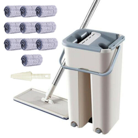 Microfibre Flat Mop and Bucket Floor Cleaner Set with 10 Pads Wet Dry Bucket Mop