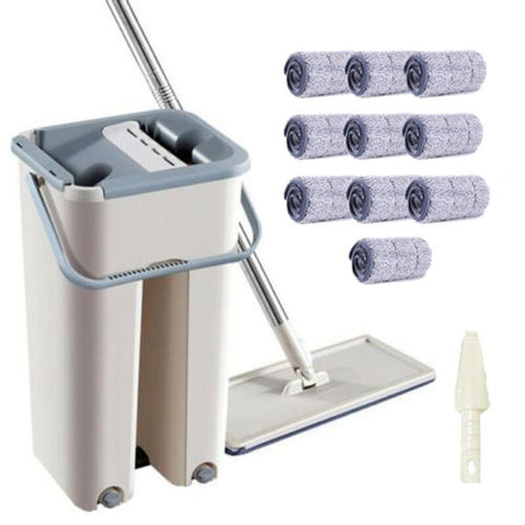 Microfibre Flat Mop and Bucket Floor Cleaner Set with 10 Pads Wet Dry Bucket Mop