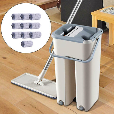 Microfibre Flat Mop and Bucket Floor Cleaner Set with 10 Pads Wet Dry Bucket Mop