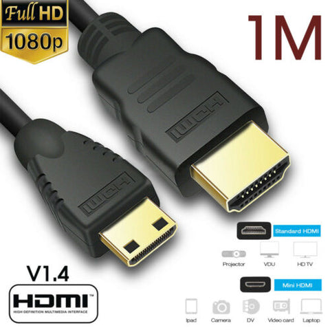 Mini HDMI to HDMI Cable V1.4 3D with Ethernet HD 1080p Tablet Smart Phone 1/2M