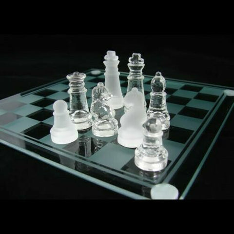 32pcs Glass Chess Set Frosted Board Game Elegant Crystal Queen's Gambit Display