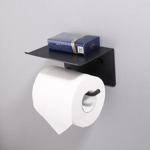 Toilet Paper Roll Stainless Steel Holder Storage + Phone Shelf Bathroom Washroom