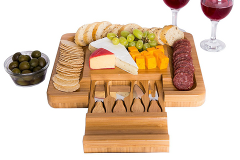 Bamboo Cheese Board & Knife Wooden Serving Cutting Chopping Boards & Knives