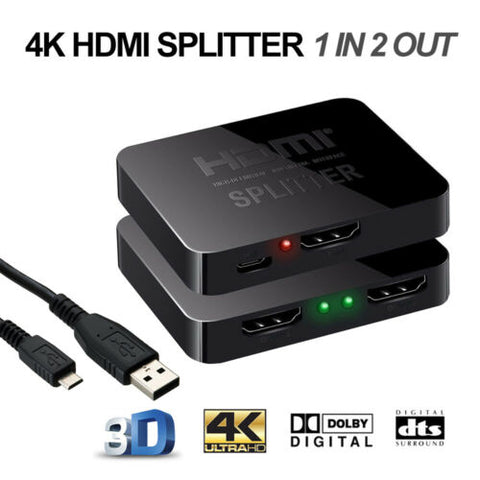 HDMI Splitter 1080P 1 In 2 Out Video Duplicator Full HD 3D 4K Monitor USB Power