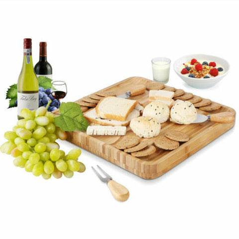 Bamboo Cheese Board & Knife Wooden Serving Cutting Chopping Boards & Knives
