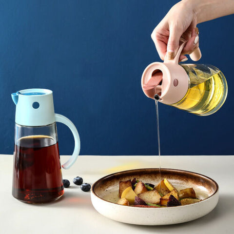630ML Auto Flip Olive Oil Glass Bottle Dispenser Leakproof Gadget Cooking Tool