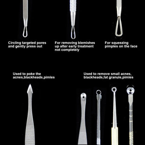 9pcs Curved Blackhead Acne Clip Needle Tweezers Pimple Popper Extractor Remover