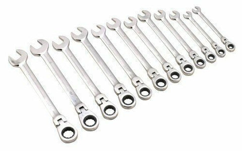 12 Pcs Metric 8-19mm Flexible Head Spanner Gear Ratchet Wrench Cr-V Steel Set