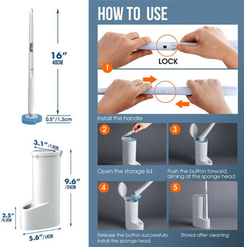 Disposable Bathroom Toilet Brush Holder Creative Cleaning Sponge Scrubber Set