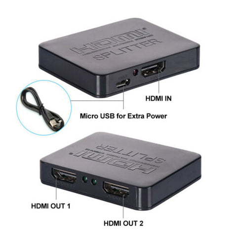 HDMI Splitter 1080P 1 In 2 Out Video Duplicator Full HD 3D 4K Monitor USB Power