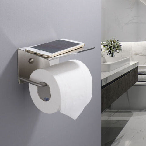 304 Stainless Steel Toilet Roll Holder Paper with Shelf Bathroom Wall Mounted