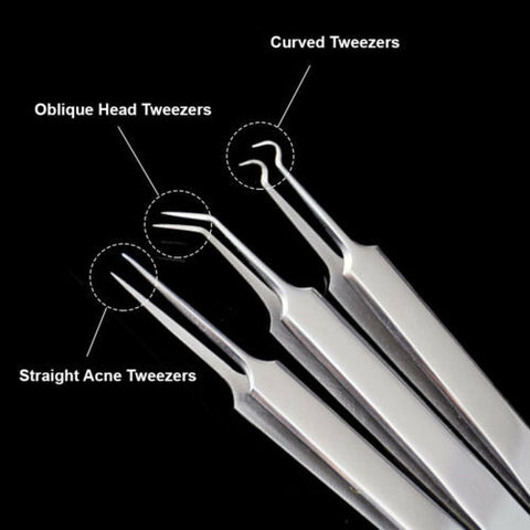 9pcs Curved Blackhead Acne Clip Needle Tweezers Pimple Popper Extractor Remover