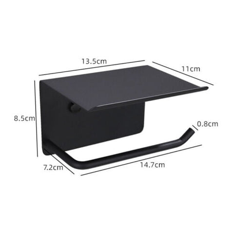 Toilet Paper Roll Stainless Steel Holder Storage + Phone Shelf Bathroom Washroom