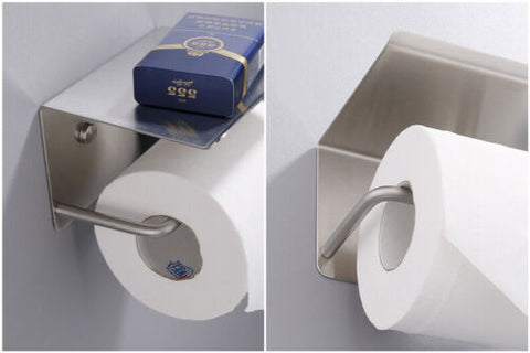 304 Stainless Steel Toilet Roll Holder Paper with Shelf Bathroom Wall Mounted
