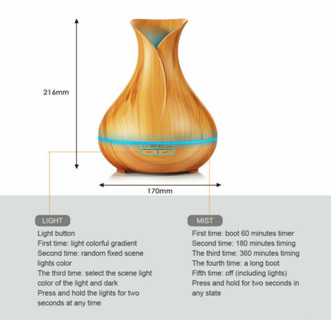 550ml Aroma Aromatherapy Diffuser LED Oil Ultrasonic Air Humidifier Purifier