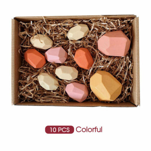 New Toy Creative Wooden Colored Stacking Balancing Stone Building Blocks AU