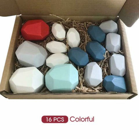 New Toy Creative Wooden Colored Stacking Balancing Stone Building Blocks AU