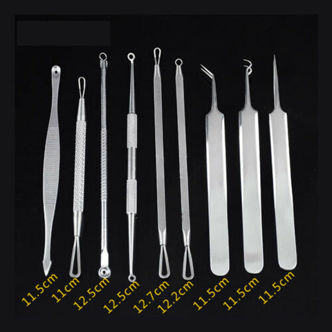9pcs Curved Blackhead Acne Clip Needle Tweezers Pimple Popper Extractor Remover