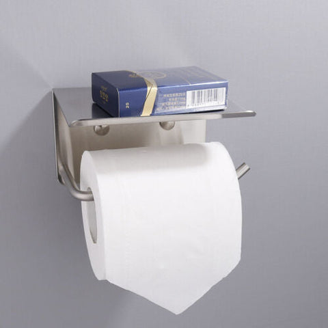 304 Stainless Steel Toilet Roll Holder Paper with Shelf Bathroom Wall Mounted