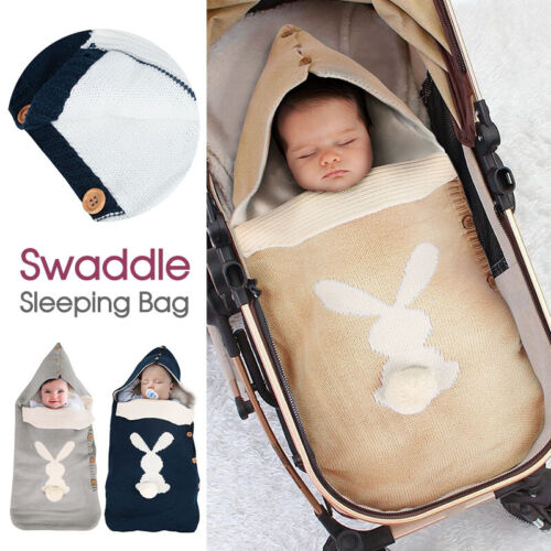 Newborn Baby Swaddle Sleeping Bag Knit Hooded Winter Warm Wrap Blanket