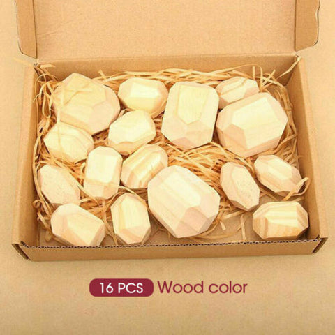 5/10/16PCS Toy Creative Wooden Colored Stacking Balancing Stone Building Blocks