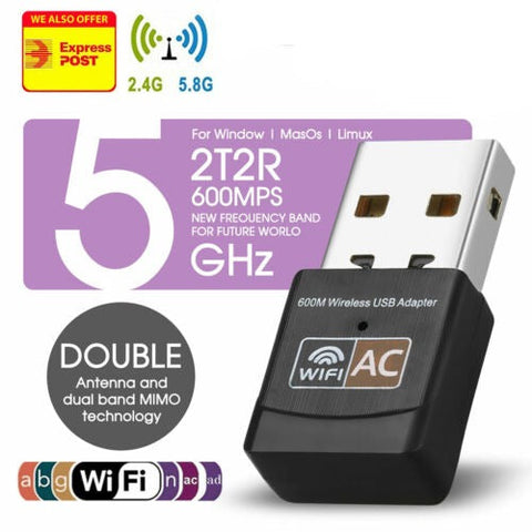 Dual Band 600Mbps USB WiFi Wireless Dongle AC600 Lan Network Adapter 2.4GHz 5GHz