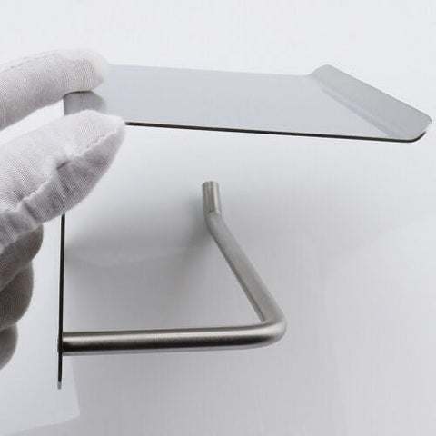 304 Stainless Steel Toilet Roll Holder Paper with Shelf Bathroom Wall Mounted