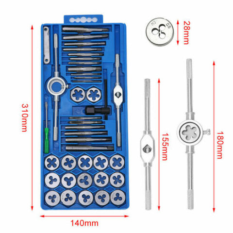 40PCS TAP & DIE SET HARDENED METRIC Screw Thread Taper Drill Tool Kit Blue NEW