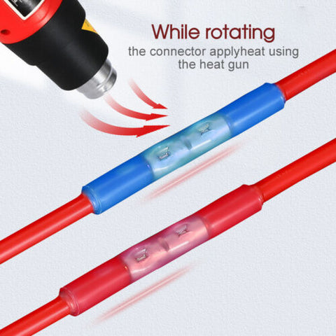 200Pcs Waterproof Heat Shrink Butt Wire Crimp Connectors Insulated Terminals Set