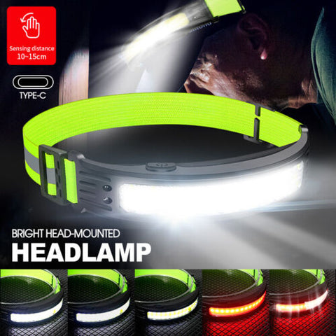 Waterproof LED Motion Sensor Head Torch USB Rechargeable Headlamp