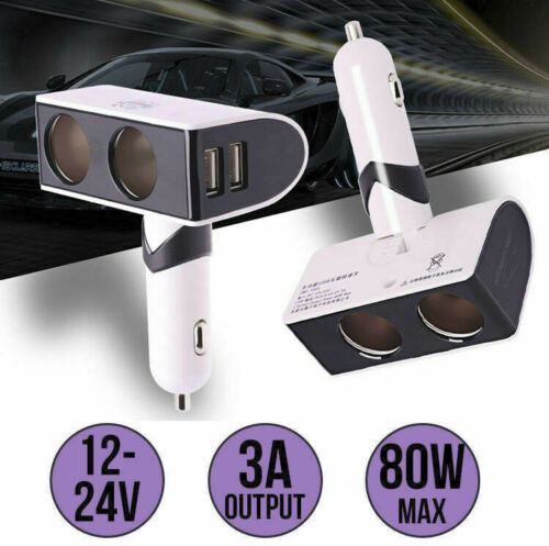 12-24V Dual USB Car Charger / Cigarette Lighter Socket Splitter 80W 3A Output