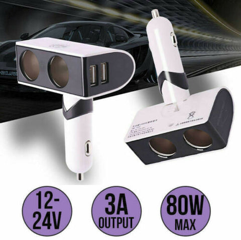 12-24V Dual USB Car Charger / Cigarette Lighter Socket Splitter 80W 3A Output