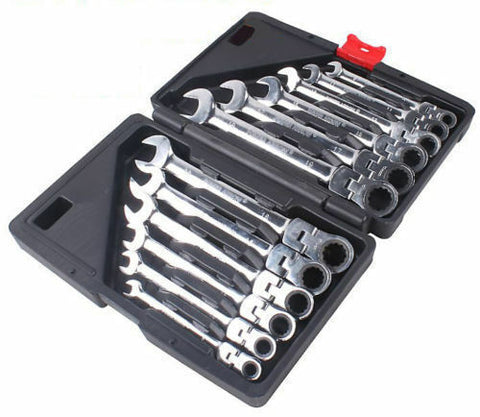 12 Pcs Metric 8-19mm Flexible Head Spanner Gear Ratchet Wrench Cr-V Steel Set