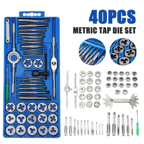40PCS TAP & DIE SET HARDENED METRIC Screw Thread Taper Drill Tool Kit Blue NEW
