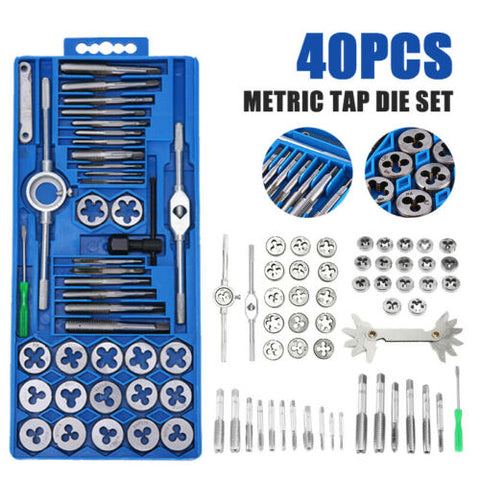 40PCS TAP & DIE SET HARDENED METRIC Screw Thread Taper Drill Tool Kit Blue NEW