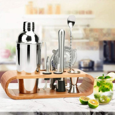 Bar Tool Set with Bamboo Stand