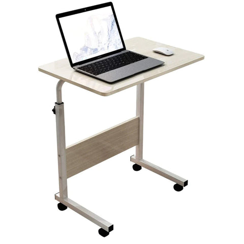 EZONEDEAL Adjustable C-Shape Portable Sofa Bed Side Table Laptop Desk with Wheels for Small Space (Beech Wood Color)