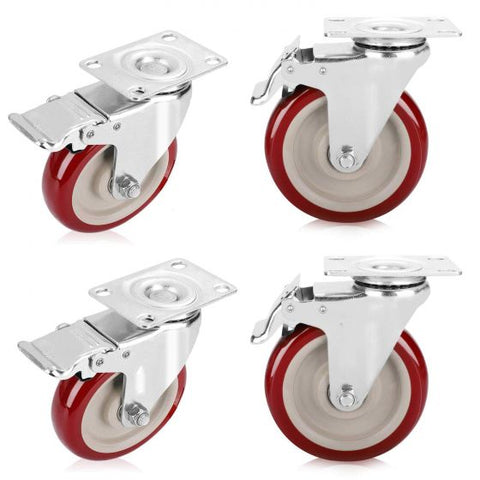Set of 4 Heavy Duty Swivel Casters with Lock Brakes 5" Polyurethane Wheels