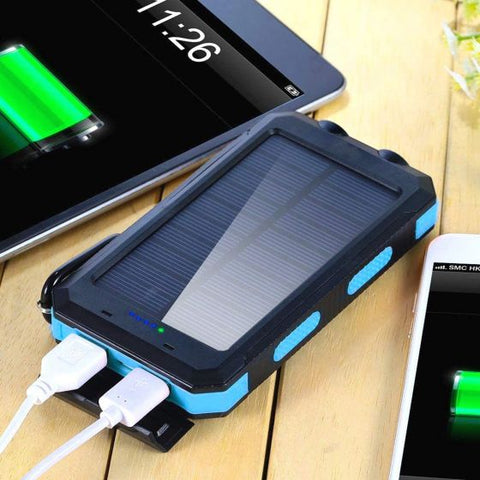 Solar Charger Solar Power Bank 20000mAh Waterproof Portable External Backup Outdoor Cell Phone Battery Charger with Dual LED Flashlights Solar Panel Compatible with All Smartphone (Black & Blue)