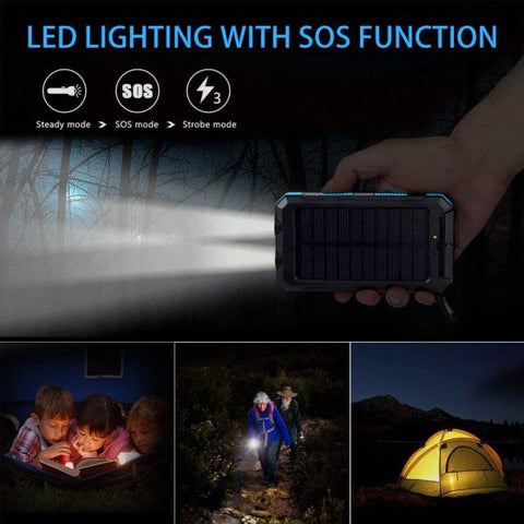 Solar Charger Solar Power Bank 20000mAh Waterproof Portable External Backup Outdoor Cell Phone Battery Charger with Dual LED Flashlights Solar Panel Compatible with All Smartphone (Black & Blue)