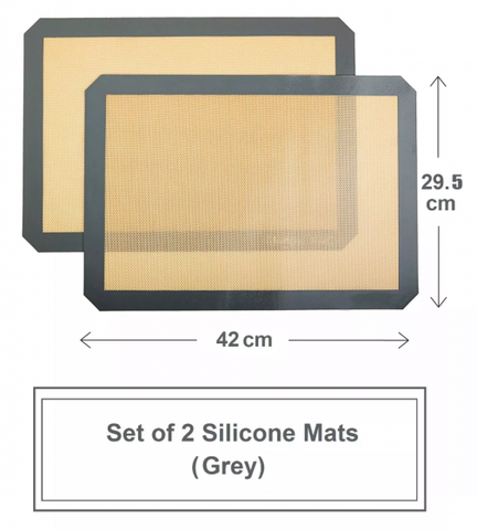 Silicone Baking Mats - Set of 2 Non-Slip Washable Reusable Baking Tray, Heat-Resistant Cooking Bakeware Mat, BPA Free (Gray)