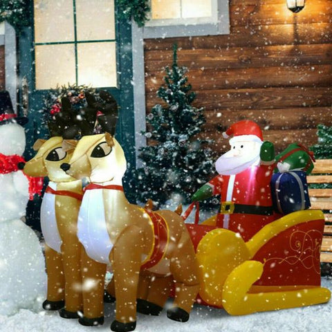 Christmas Inflatable Santa Claus on Sleigh with Two Reindeer & Gift Box Airblown Yard Decorations - LED Lights Blow Up Inflatables Decoration for Christmas Outdoor Yard Garden Home Family